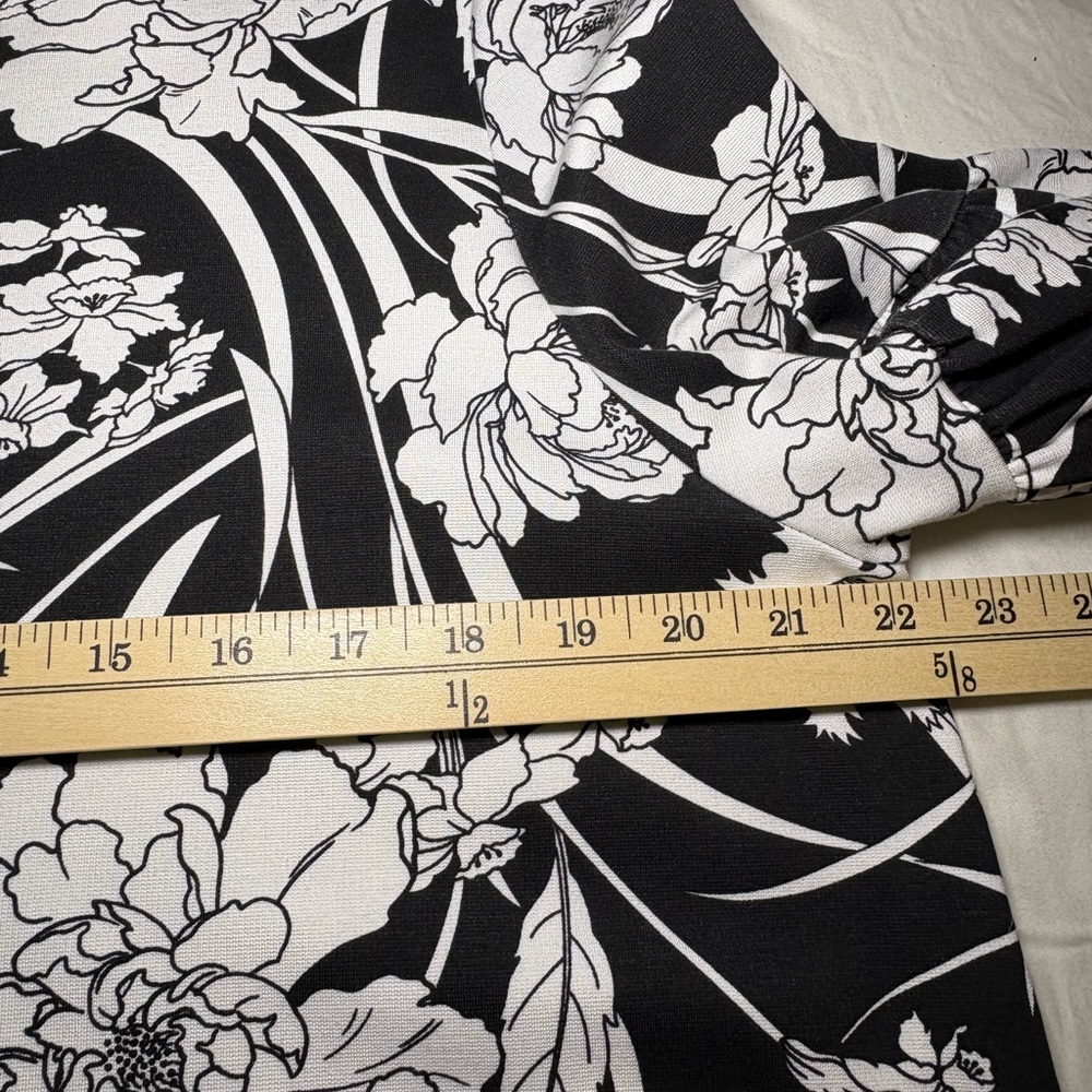 NWT - Bryn Walker Modal Ponti Floral Round Neck Long Puff Sleeve Dress - Picture 9 of 10